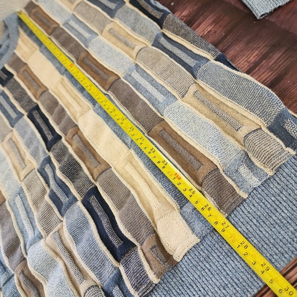 Norm Thompson XL 3D Knit Sweater Blue Beige Geometric Coogi Style Vintage‎ - Picture 8 of 8